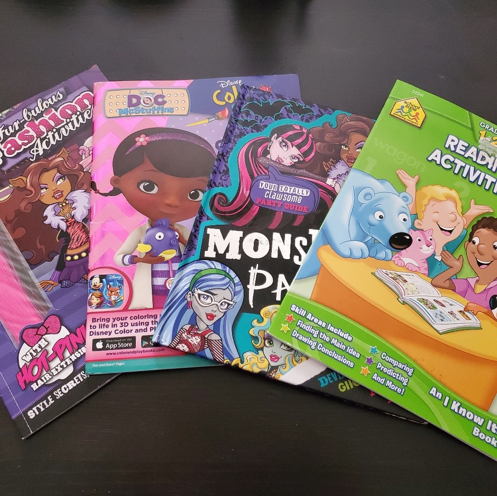 4 Books-coloring/reading/beauty ideas/puzzles